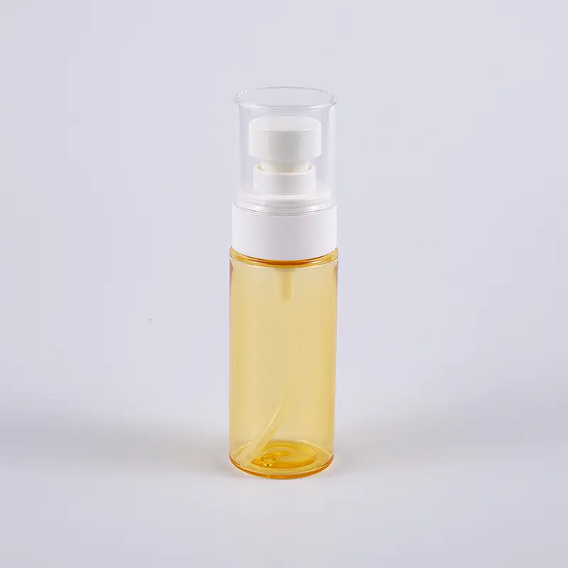 আধা-স্বচ্ছ রঙের গোলাকার আকৃতি 50ml PETG পুরু ওয়াল লোশন বোতল সঙ্গে প্লাস্টিক স্প্রেয়ার পাম্প 