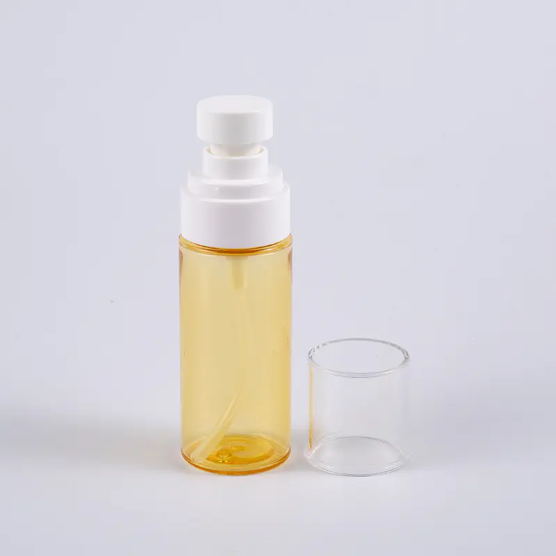 আধা-স্বচ্ছ রঙের গোলাকার আকৃতি 50ml PETG পুরু ওয়াল লোশন বোতল সঙ্গে প্লাস্টিক স্প্রেয়ার পাম্প 