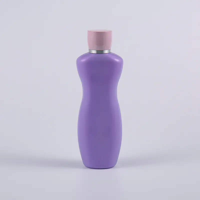গোলাপী বেগুনি রঙ এরগনোমিক আকৃতি 200ml PE বডি লোশন বাথ ওয়াশ বোতল